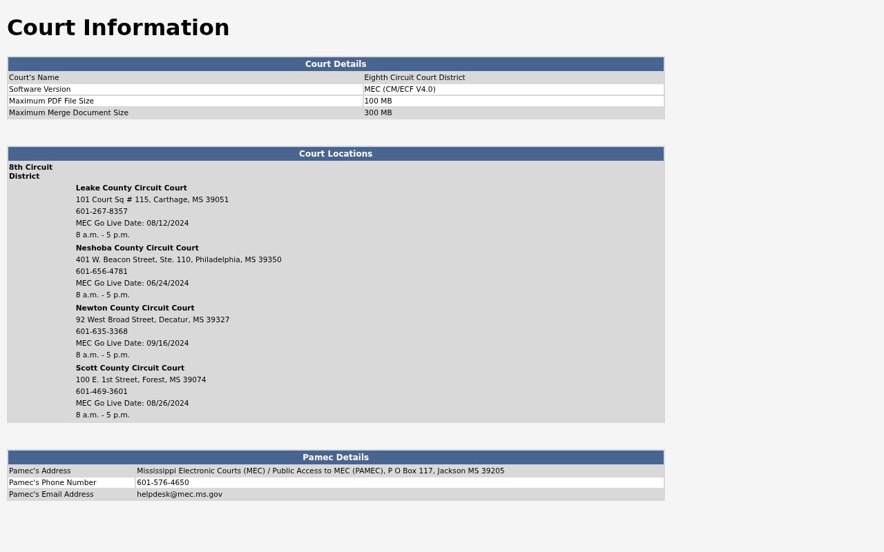 Neshoba County case lookup MEC Court Information and docket flag list