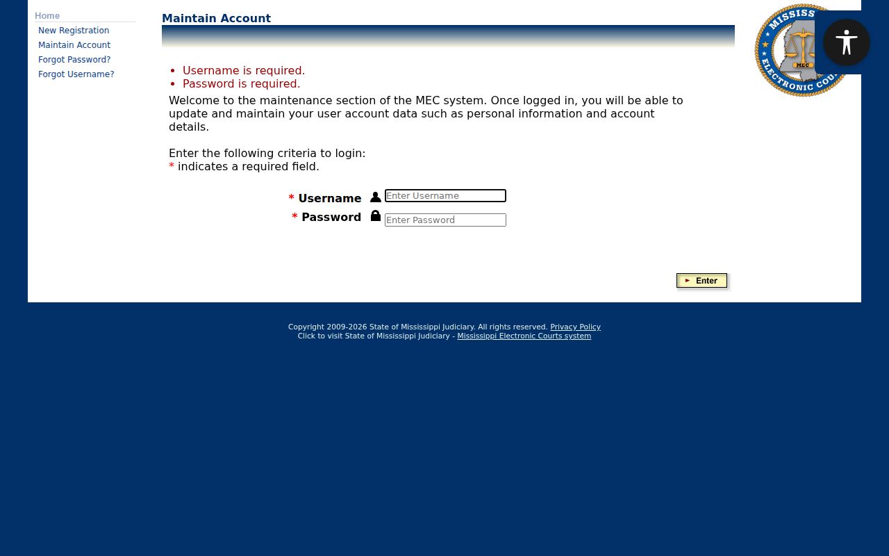 Neshoba County case lookup PAMEC account-maintenance login