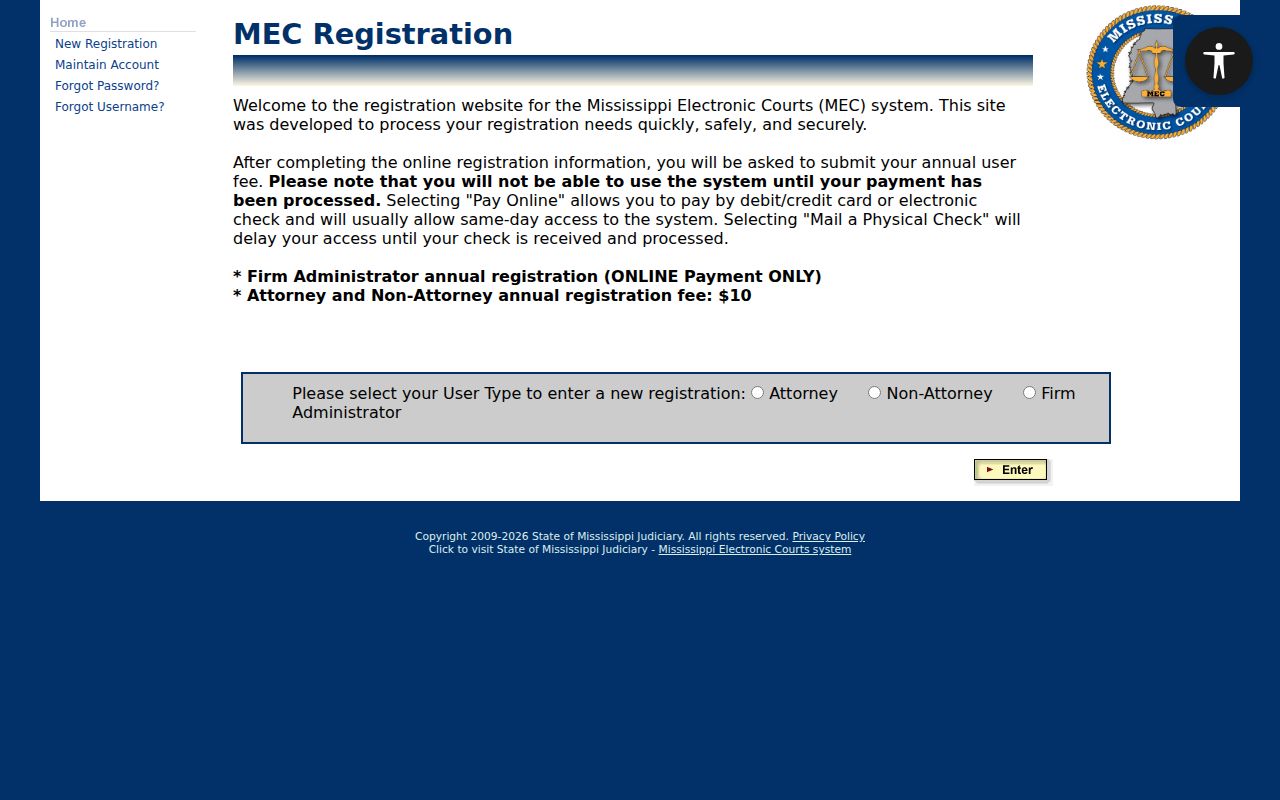 Neshoba County case lookup PAMEC registration options