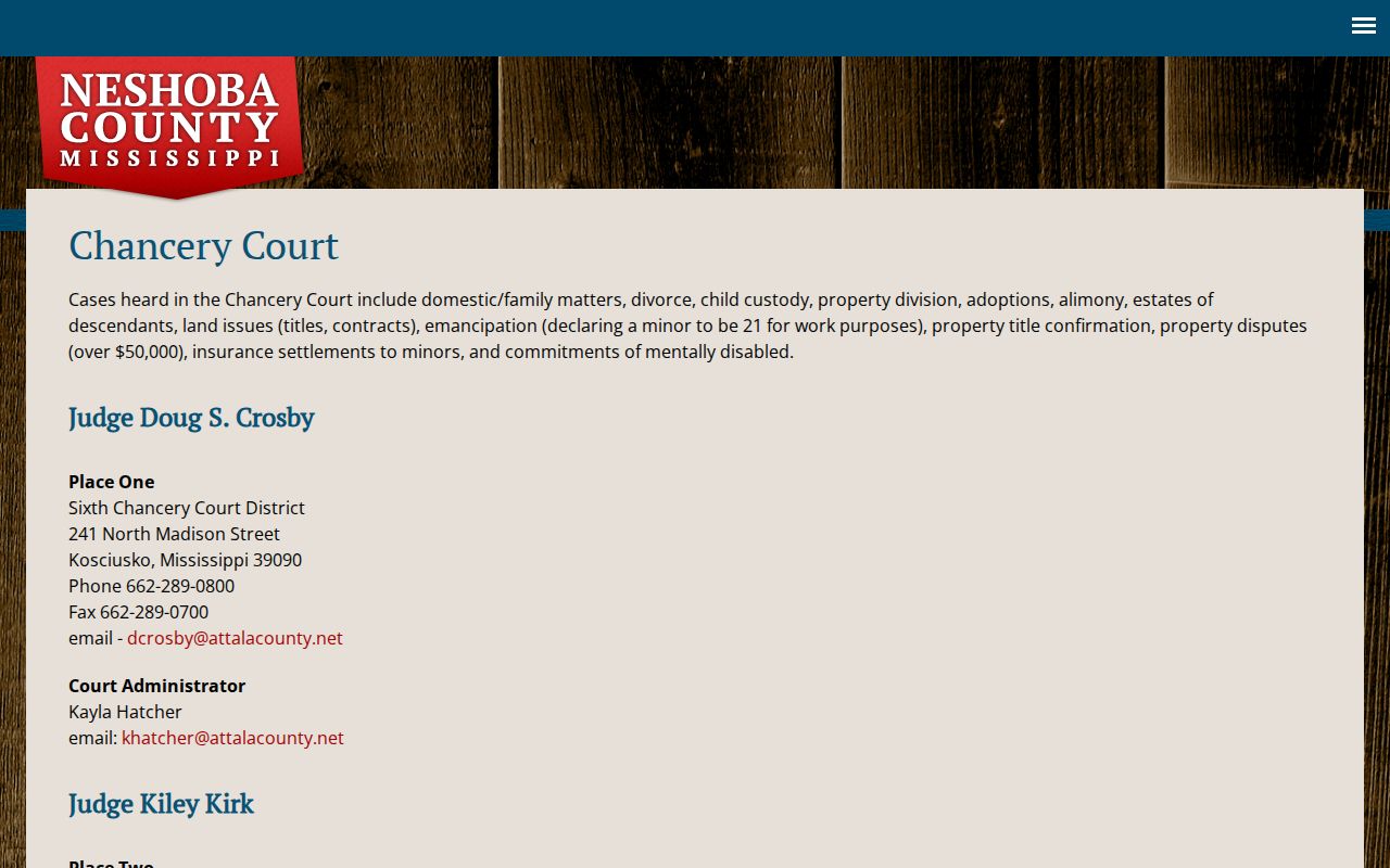 Neshoba County civil docket Chancery Court jurisdiction