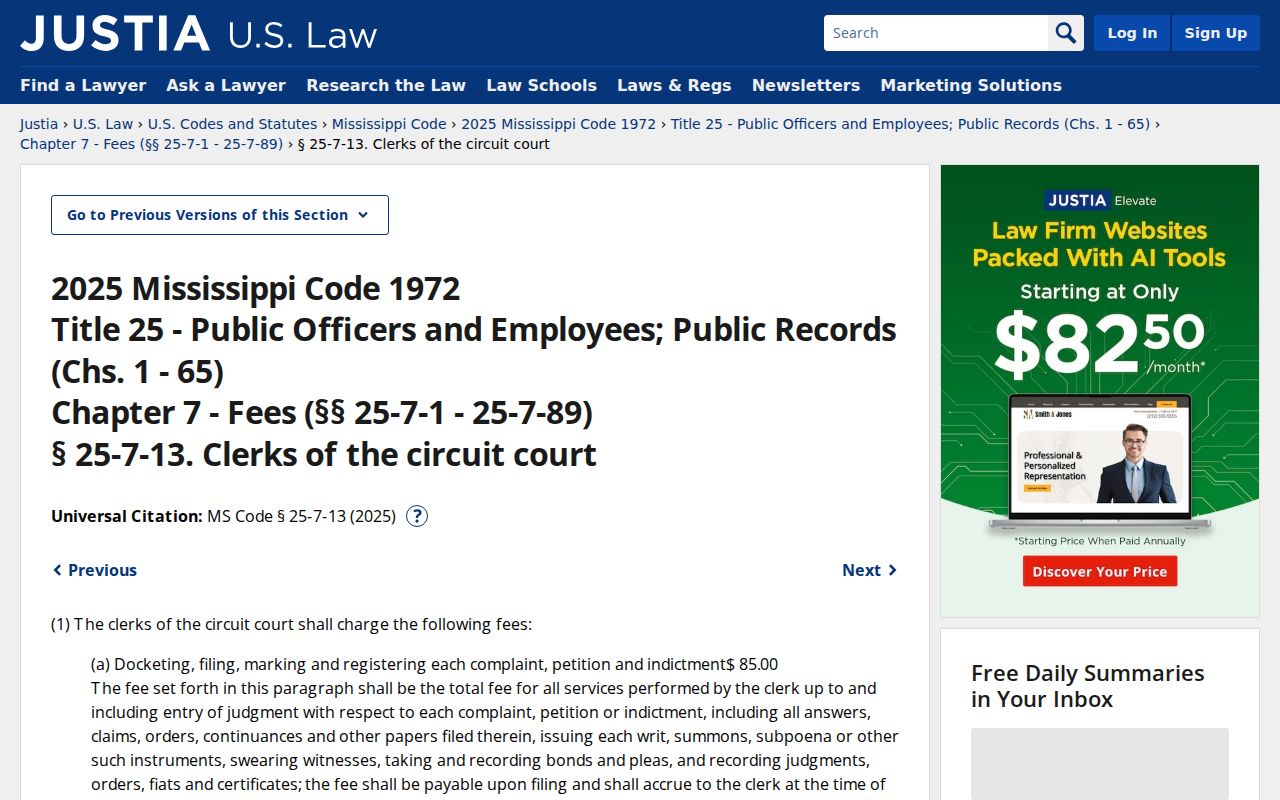 Neshoba County court record search source for Mississippi clerk copy and certification fees