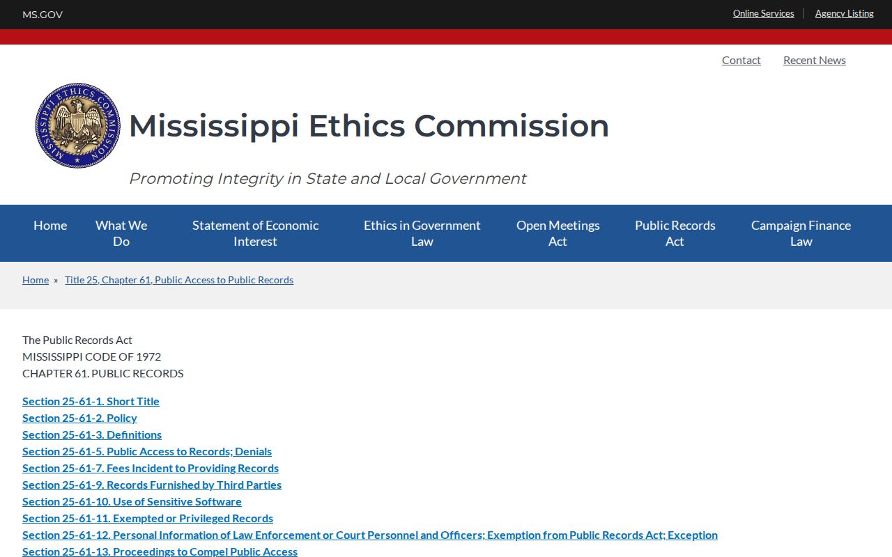 Neshoba County court record search source for Mississippi Public Records Act access rules