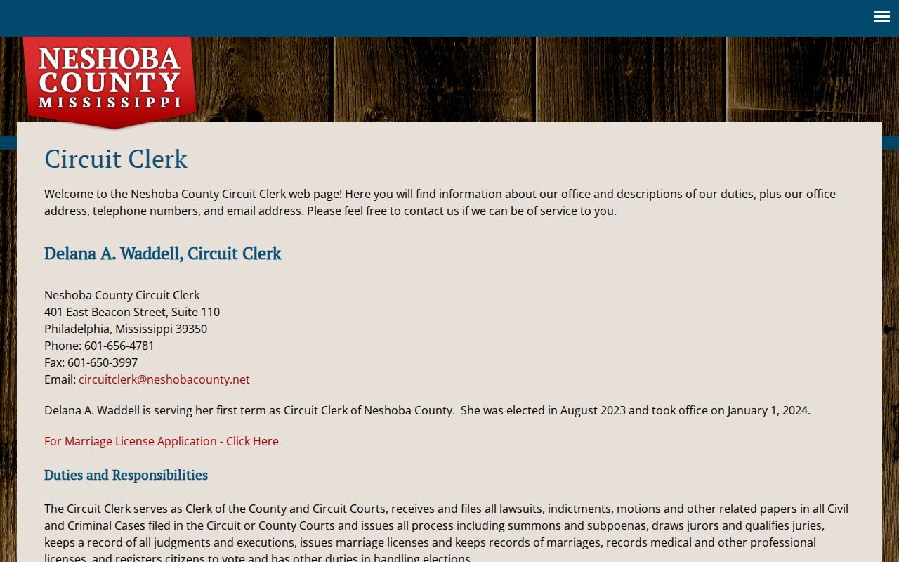 Neshoba County court docket Circuit Clerk public office and contact information