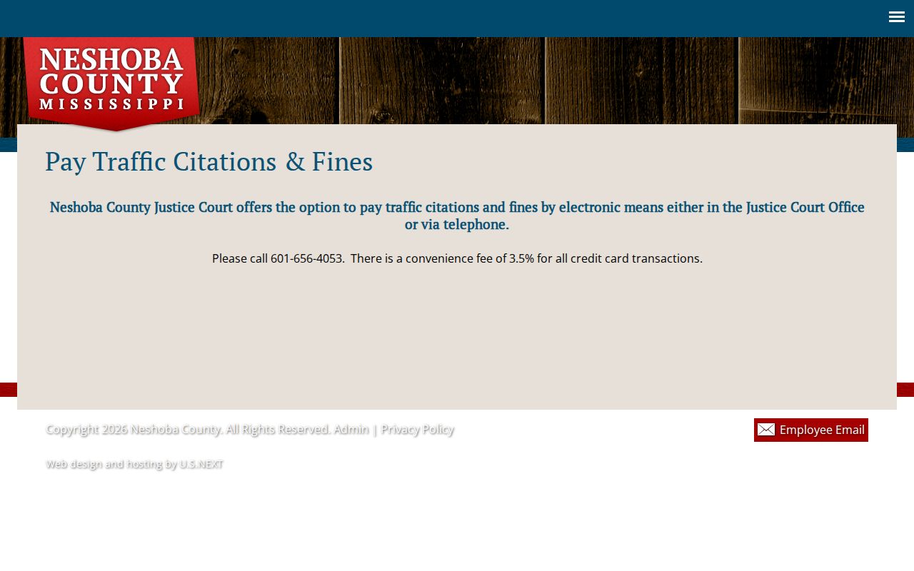 Neshoba County traffic ticket payment instructions for Justice Court records