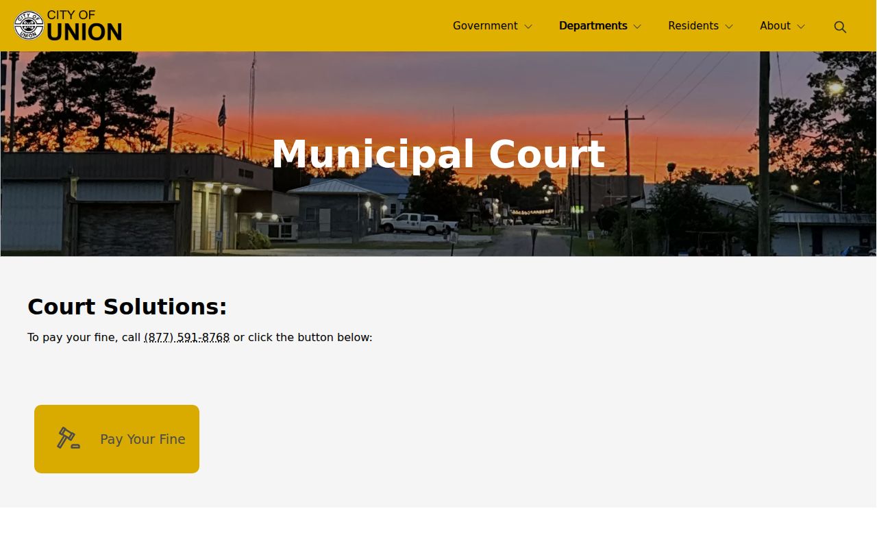 Union docket search municipal court page with Court Solutions payment route